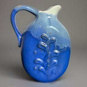 Vintage Blue Drip Glaze Ombre 6" KERA Pottery Redware Jug Pitcher Finland MCM